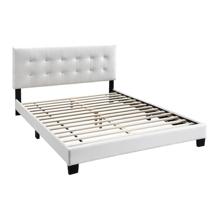 Benjara Twin Size Leatherette Bed with Checkered Tufted Headboard, White - 43 x 79 x 43 in. BM232016